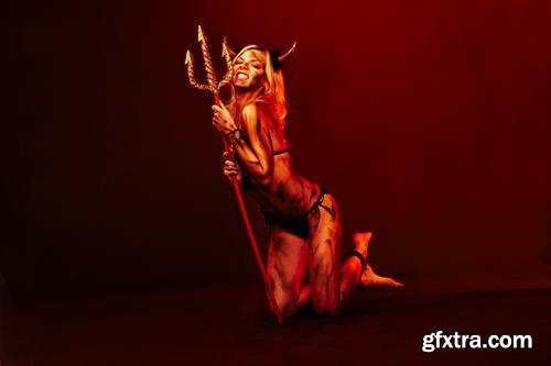 Beautiful Devil with Halloween Accessories 7xJPG