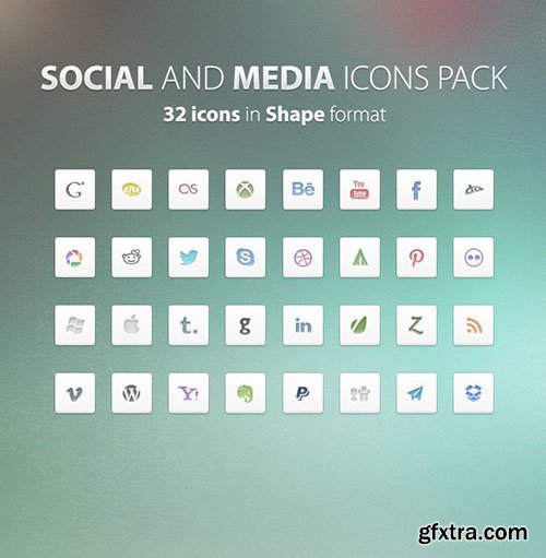 PSD Web Icons - Social And Media - 32 Icons In Shape Format