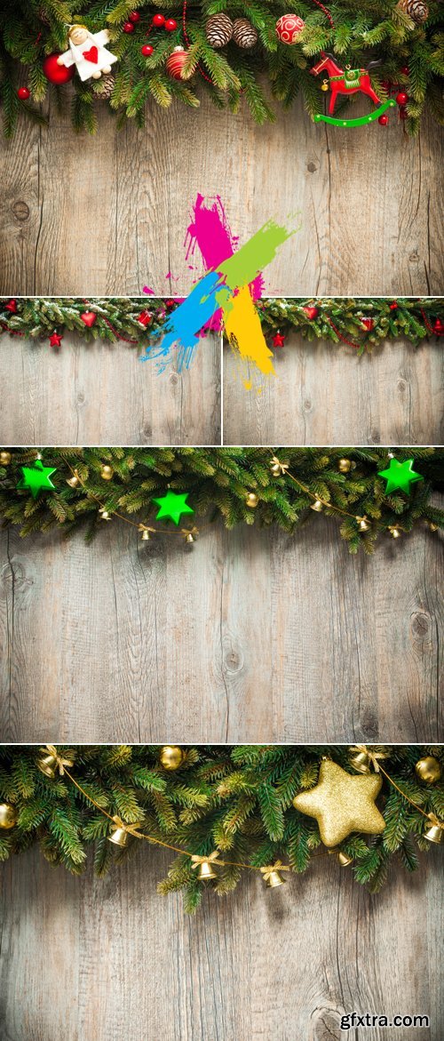 Stock Photo - Christmas Decorations on Wooden Background 5