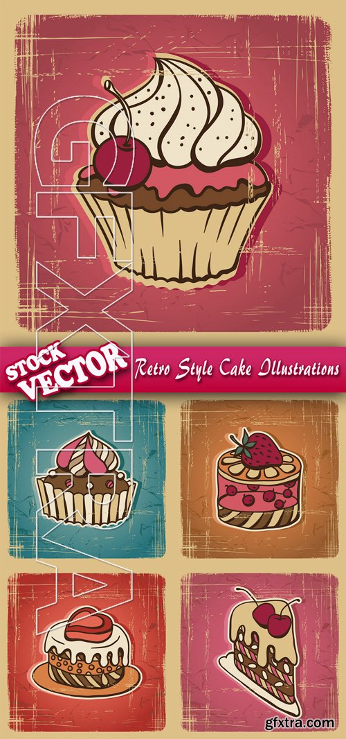 Stock Vector - Retro Style Cake Illustrations