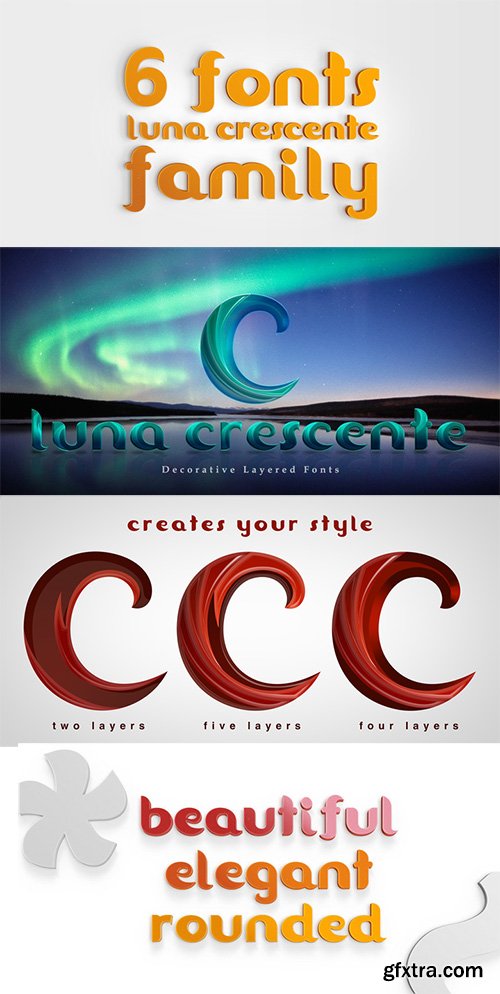 Luna Crescente Font Family - 6 Fonts 110$