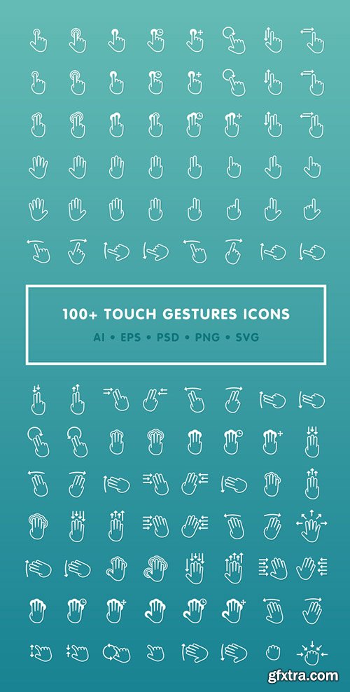 PSD, AI, EPS. SVG. PNG Web Icons - 100+ Touch Gestures