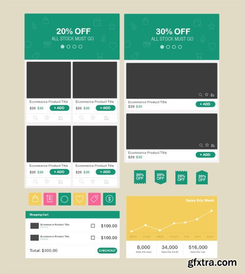 PSD Web Design - Flat E-commerce UI Kit