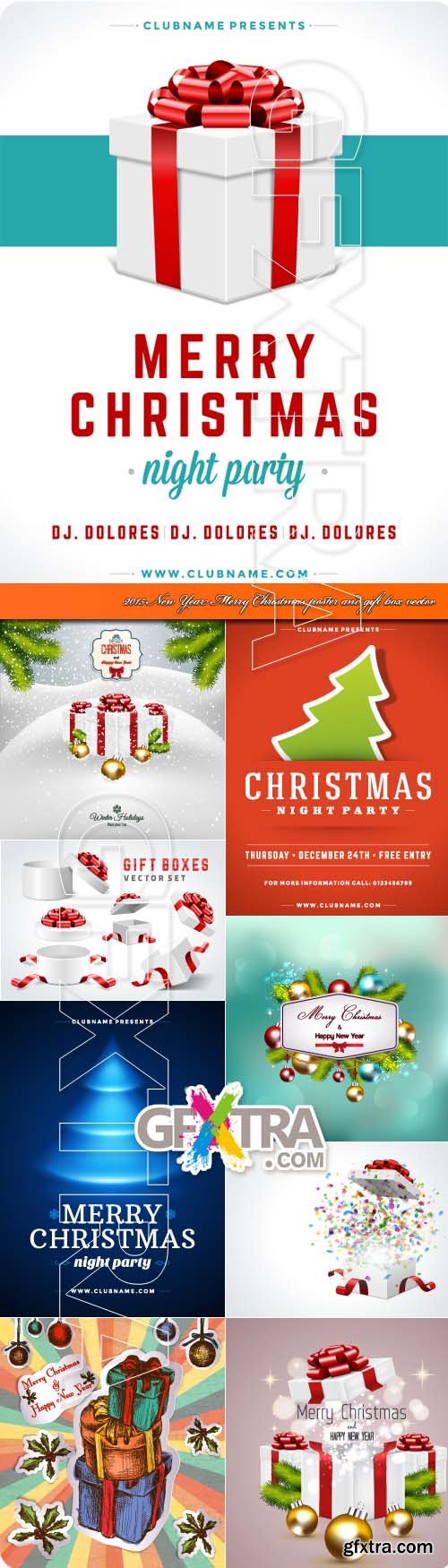 2015 New Year Merry Christmas poster and gift box vector