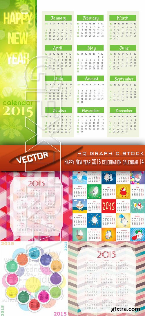 Stock Vector - Happy New year 2015 celebration calendar 14