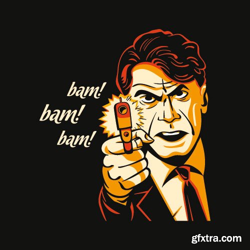 Retro Characters in 3-Color Print Halftone 25xEPS in Stock