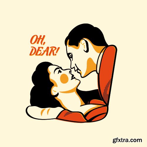 Retro Characters in 3-Color Print Halftone 25xEPS in Stock