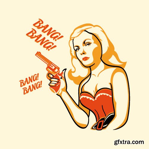 Retro Characters in 3-Color Print Halftone 25xEPS in Stock