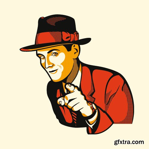 Retro Characters in 3-Color Print Halftone 25xEPS in Stock