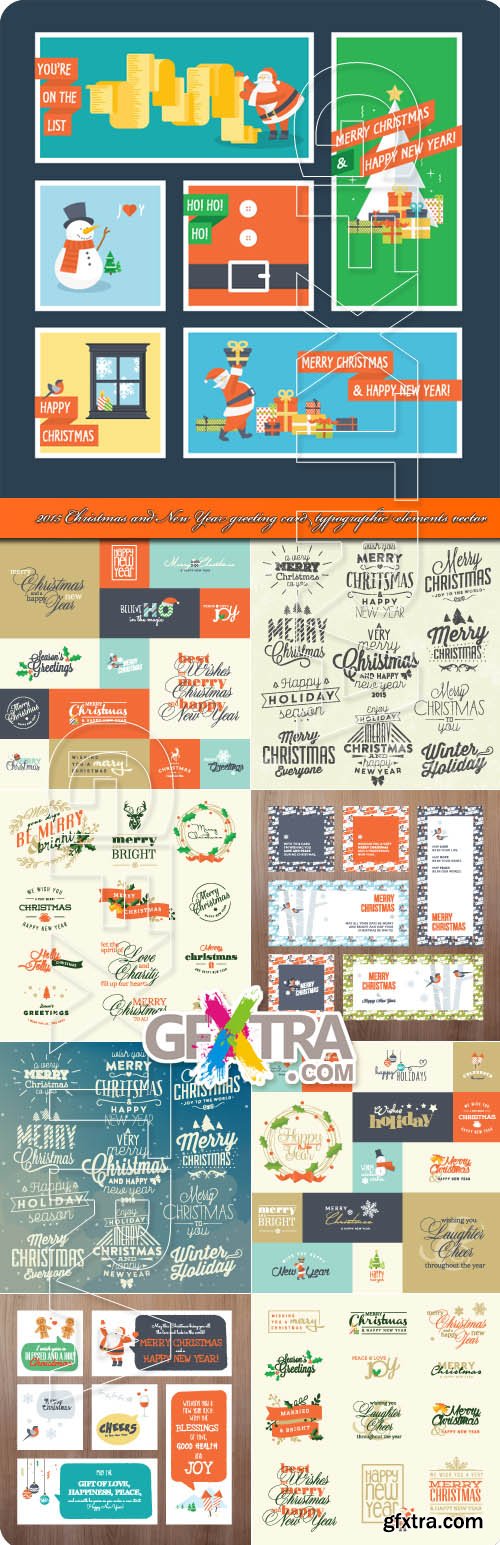 2015 Christmas and New Year greeting card typographic elements vector