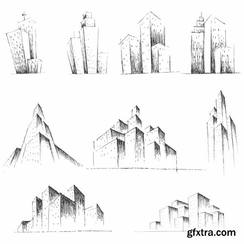 Building and architecture with drawings - 25 Eps Building and architecture with drawings - 25 Eps