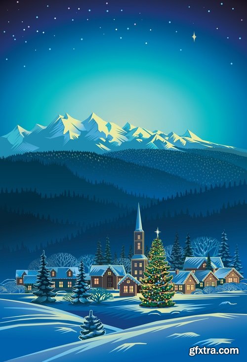 Winter landscape and mary christmas - 25 Eps