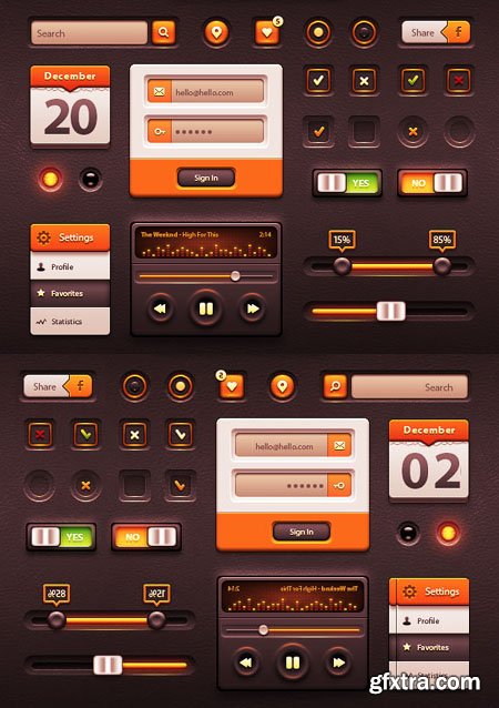Caramel UI User Interface Kit - White Orange PSD