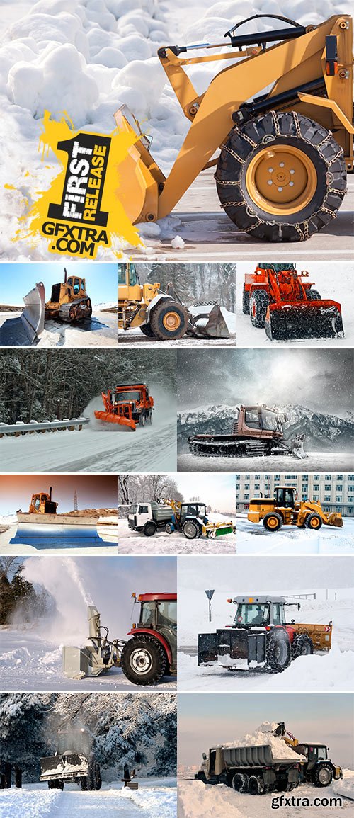 Stock Photo Tractor cleaning snow outdoors