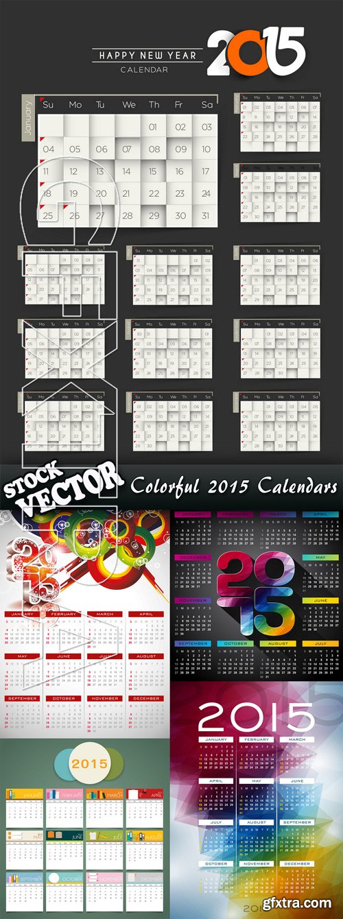 Stock Vector - Colorful 2015 Calendars