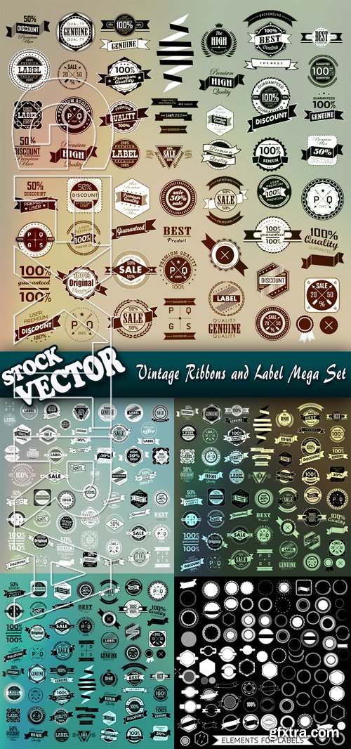 Stock Vector - Vintage Ribbons and Label Mega Set