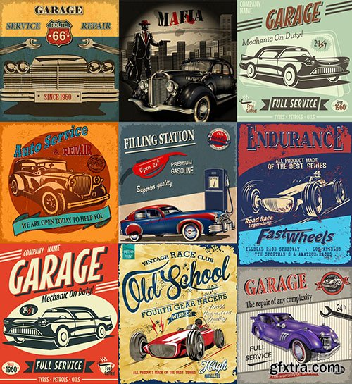 Retro Car Posters, 25xEPS
