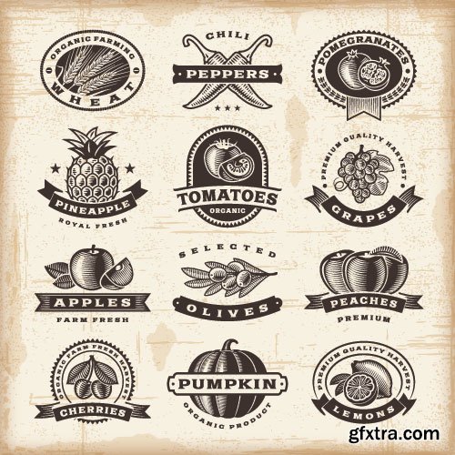 Vintage Natural Food Labels 25xEPS Vintage Natural Food Labels 25xEPS