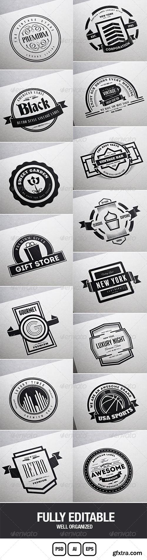 80 Vintage Labels & Badges Logos Bundle
