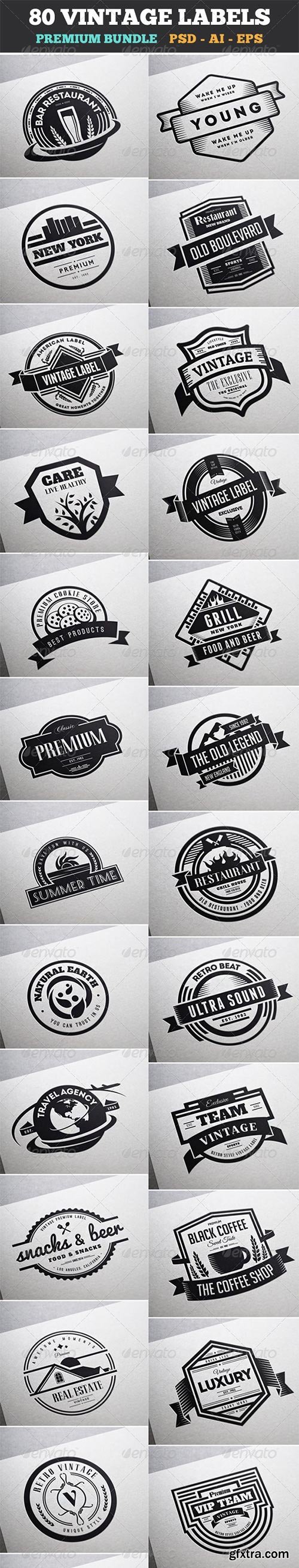 80 Vintage Labels & Badges Logos Bundle