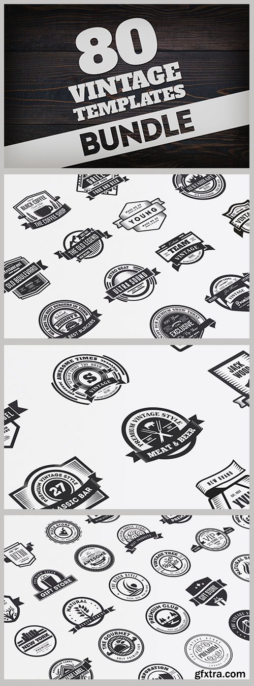 80 Vintage Labels & Badges Logos Bundle
