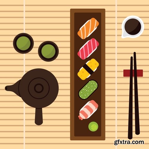 Collection of different vector images sushi 25 Eps