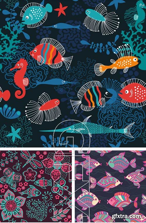 Seamless Marine &amp; FishTextures 25xEPS