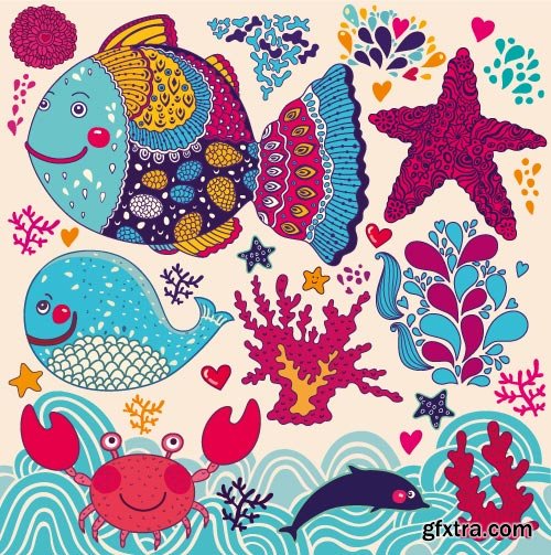 Seamless Marine &amp; FishTextures 25xEPS