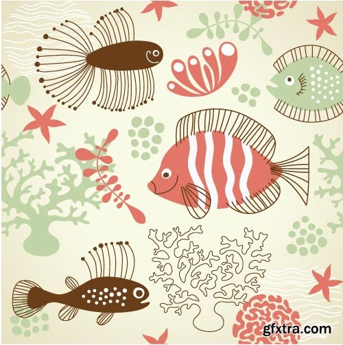 Seamless Marine &amp; FishTextures 25xEPS