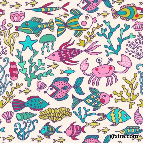 Seamless Marine &amp; FishTextures 25xEPS