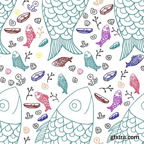 Seamless Marine &amp; FishTextures 25xEPS