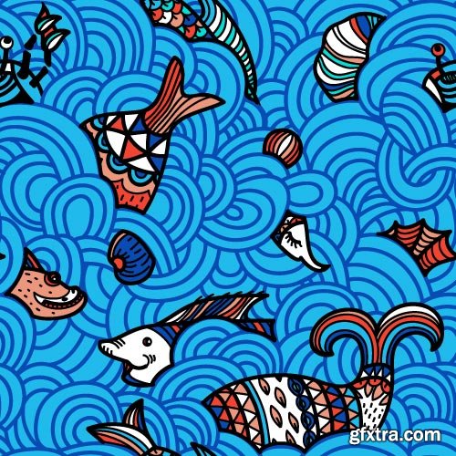 Seamless Marine &amp; FishTextures 25xEPS