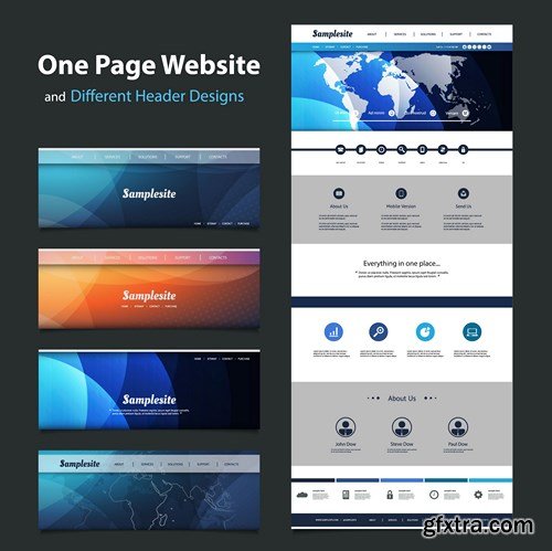 SS Website Template and Different Header Designs, 25xEPS
