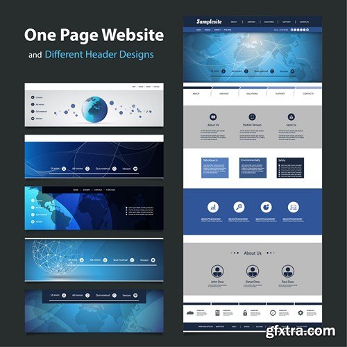 SS Website Template and Different Header Designs, 25xEPS