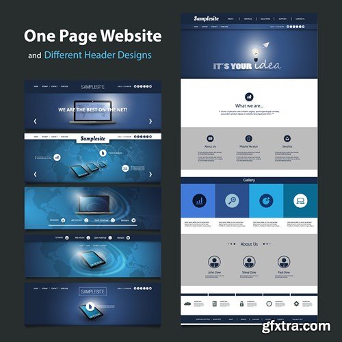 SS Website Template and Different Header Designs, 25xEPS