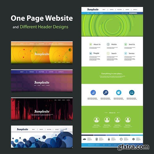 SS Website Template and Different Header Designs, 25xEPS