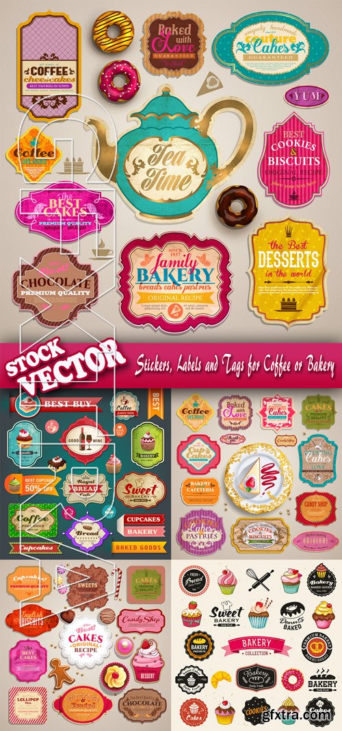 Stock Vector - Stickers, Labels and Tags for Coffee or Bakery