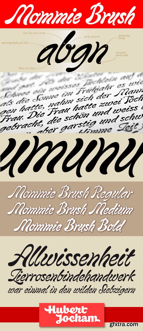 Mommie Brush Font Family 3xOTF - Hubert Jocham &euro;117