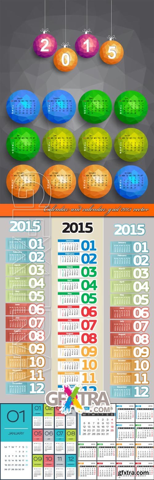 Calendar and calendar grid 2015 vector