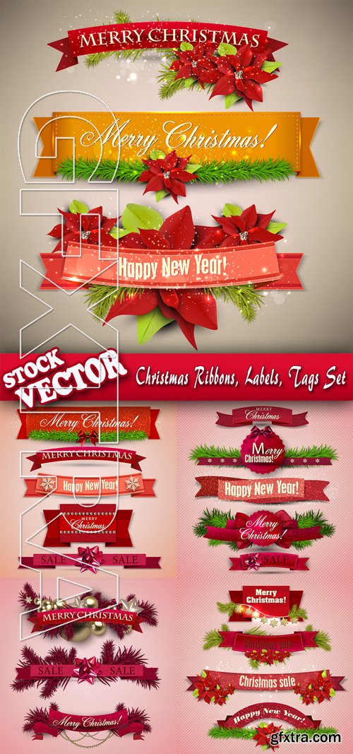 Stock Vector - Christmas Ribbons, Labels, Tags Set