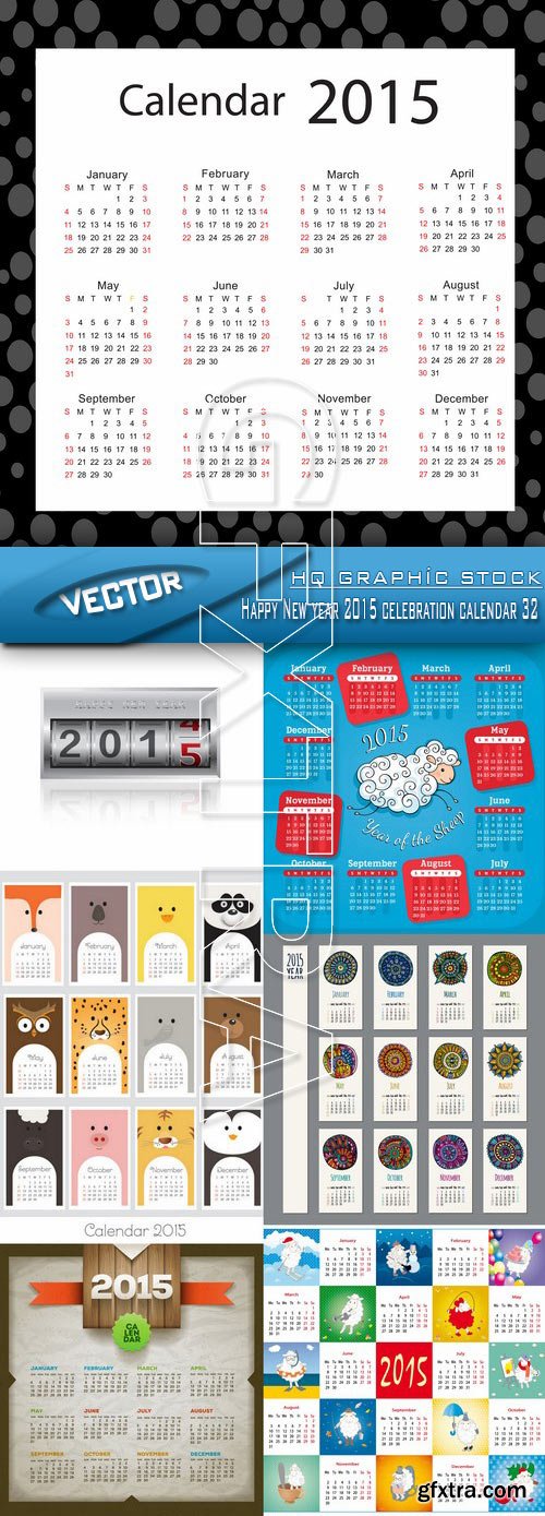 Stock Vector - Happy New year 2015 celebration calendar 32
