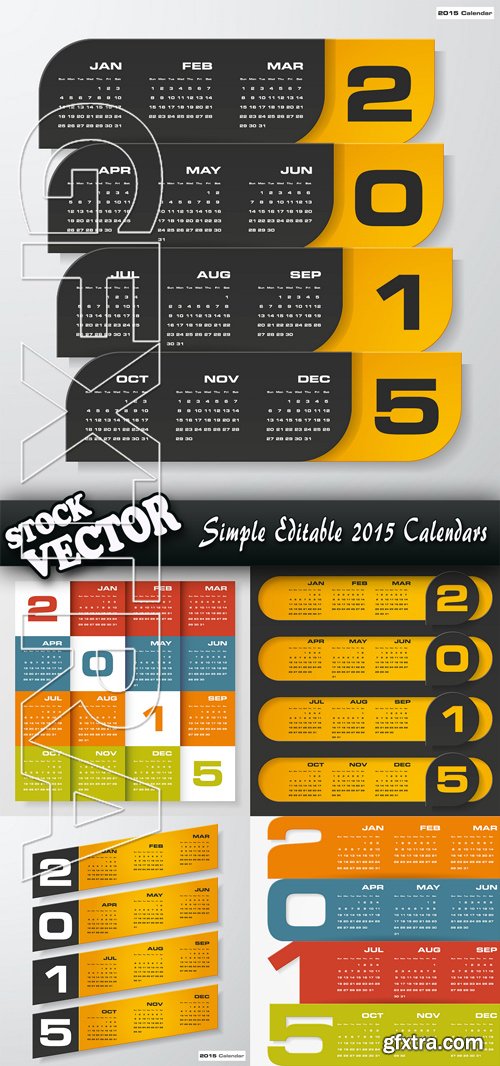 Stock Vector - Simple Editable 2015 Calendars