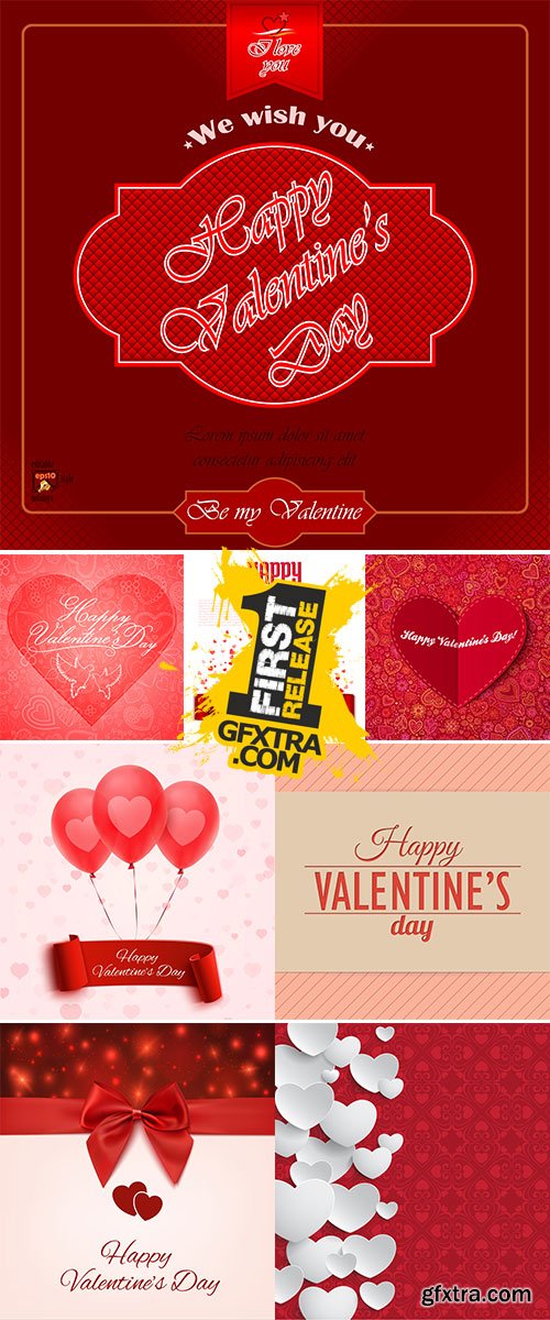 Stock Valentine's Day greeting card, love message on red ribbon on boken background