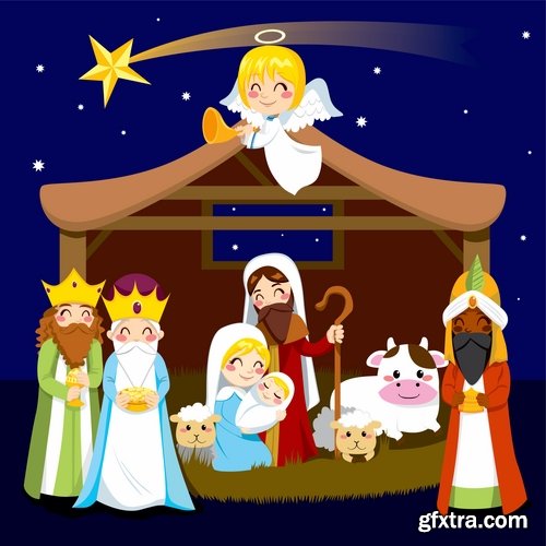 Collection of vector images of the birth of Jesus Christ 25 Eps