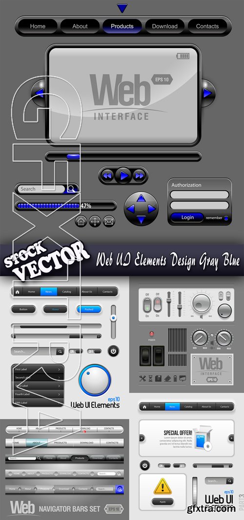 Stock Vector - Web UI Elements Design Gray Blue