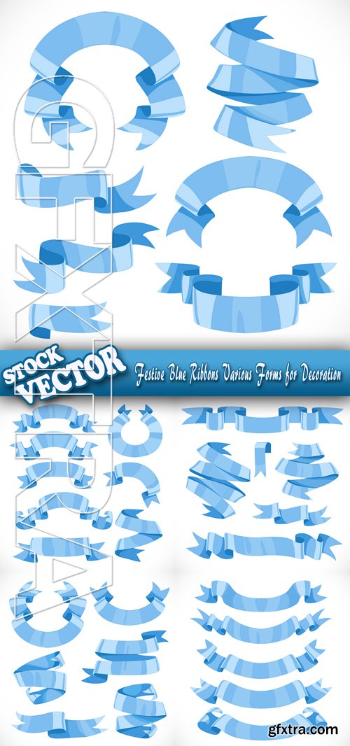Stock Vector - Festive Blue Ribbons Various Forms for Decoration
