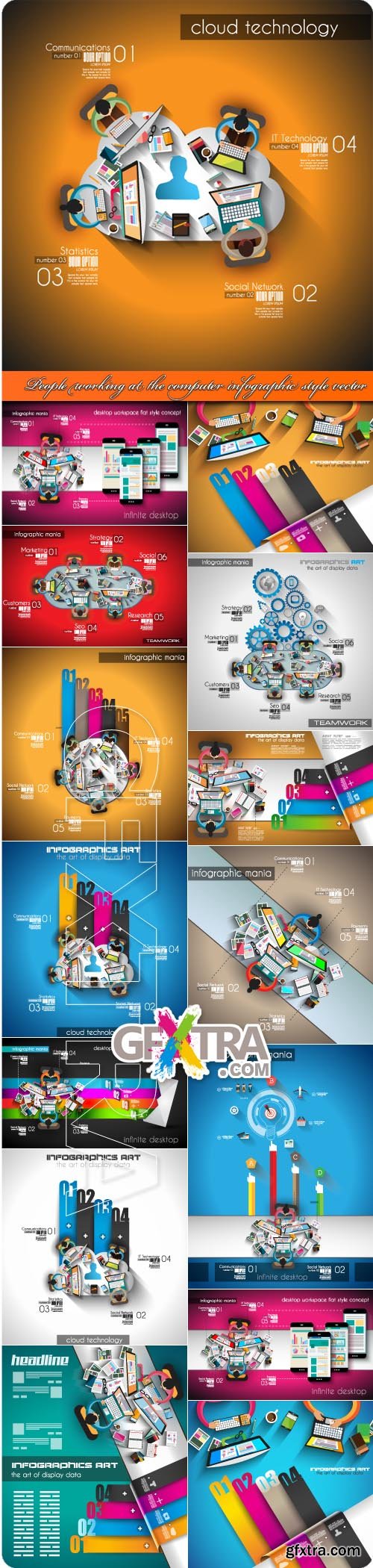 People working at the computer infographic style vector