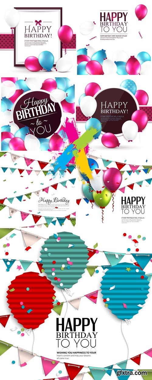 Birthday Cards with Balloons Vector 2