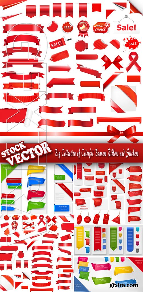 Stock Vector - Big Collection of Colorful Banners Ribbons and Stickers