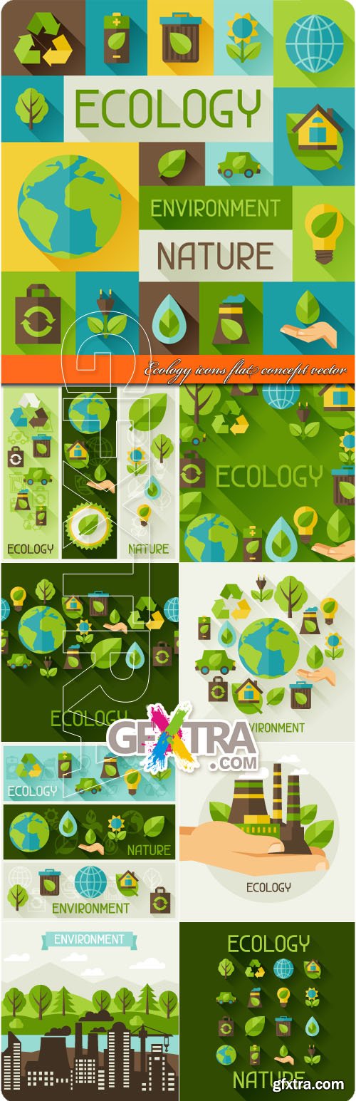 Ecology icons flat concept vector